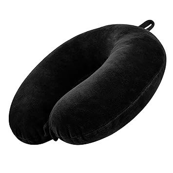 GREELI U Shaped Neck Pillow Soft Fiber Filled Travel Cushion with Snap Button, Comfortable Fabric, Neck Support for Flight, Bus, Car, Neck Pillow for Pain Relief (Black) - image, photos