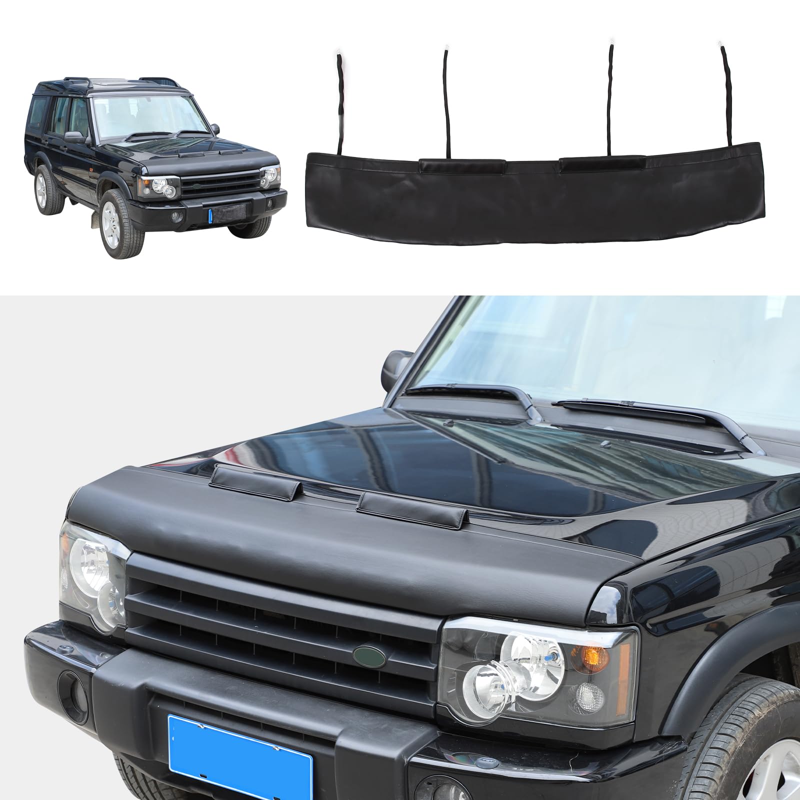 Black Leather Hood Bra Front End Nose Mask Compatible with Land Rover Discovery 2 1998-2003 Car Hood Protector,Auto Hood Bonnet Bra Exterior Accessories