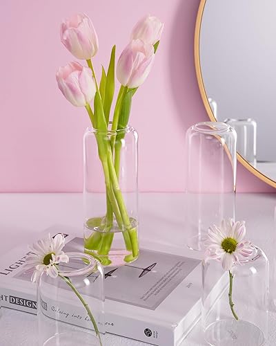 Miniatura 6 de ZENS Juego de 12 jarrones de cristal pequeños modernos para centro de mesa de boda, florero pequeño soplado más grueso para flores, decoración de