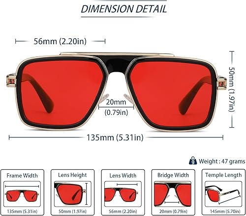 Miniatura 4 de Freckles Mark Lentes de sol retro de moda para hombres y mujeres, tonos vintage de los años 70, estilo italiano, cuadrados, de metal