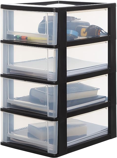 Iris Ohyama, Storage tower, Plastic organizer, 4 drawers, 7 L, Ergonomic handles, Solid, Multifunction, Living room, Bedroom, Office - DDOCH-2004 - Black