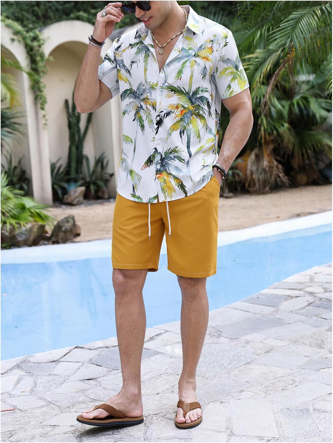 GORGLITTER Men's 2 Piece Cruise Outfits Floral Button Down Short Sleeve Shirt and Shorts Sets Summer Vacation Beach Clothes - Image 4