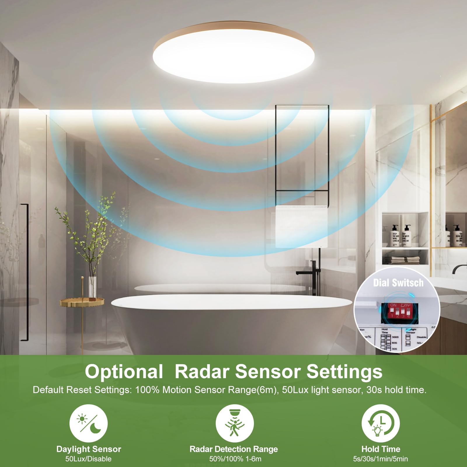LEZOE Led-plafondlamp met bewegingsmelder, Radar, 20W 2700 lm 135lm/W, 4000 K, led-plaat, Ideaal voor badkamer, garage, trappenhuis, kelder, hal, balkon 30 cm