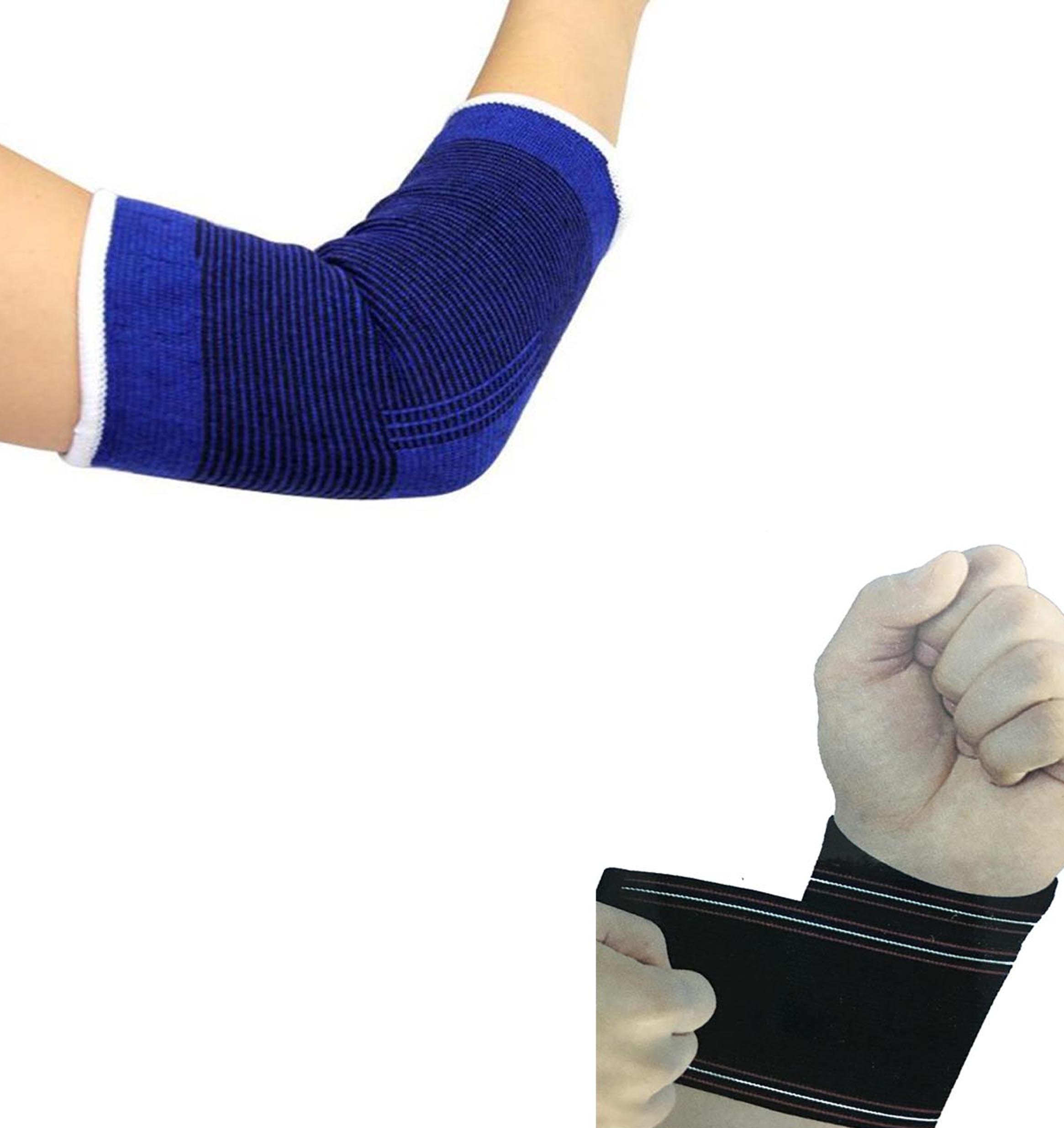 Atyourdoor Elastic Elbow(Blue) And Wrist(Black) Support for Gym Jogging Exercise Muscle Pain Health (Free Size) - EKBLWS02-image-26