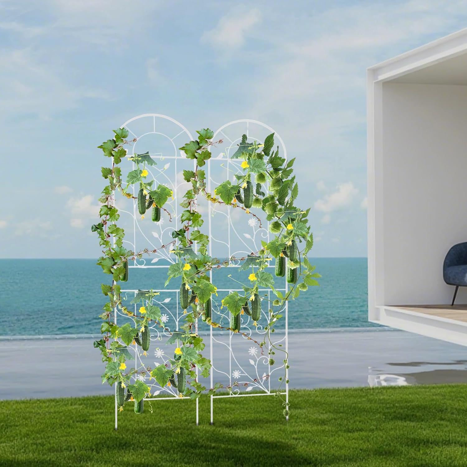 2 Pcs Garden Trellises Iron Trellis for Climbing Plants Outdoor Flower Climbing Panels for Rose Vines Cucumbers Support Greenhouse Flowerbed Backyard (White, Type B)