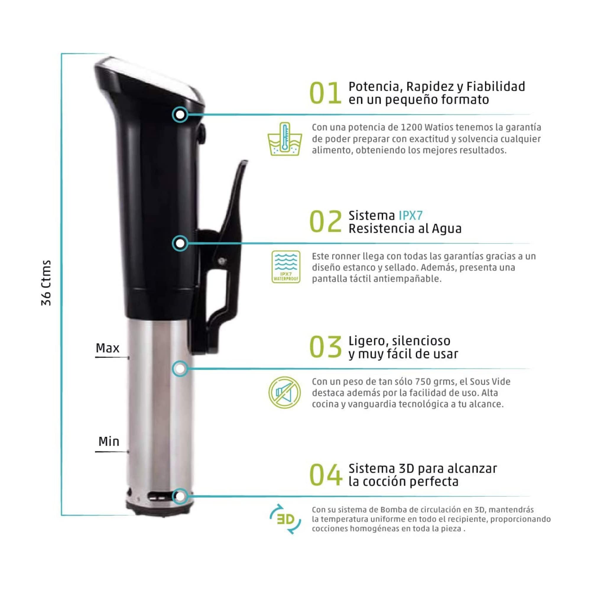 THERMOCOOKER MC-SV2 Sous Vide/Roner para Cocina a Baja Temperatura y al Vacío / 1200 W