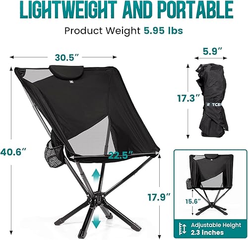 Miniatura 2 de RiseLite - Silla de campamento portátil ajustable RiseLite Silla plegable ligera y compacta para adultos, sillas de campamento plegables que se