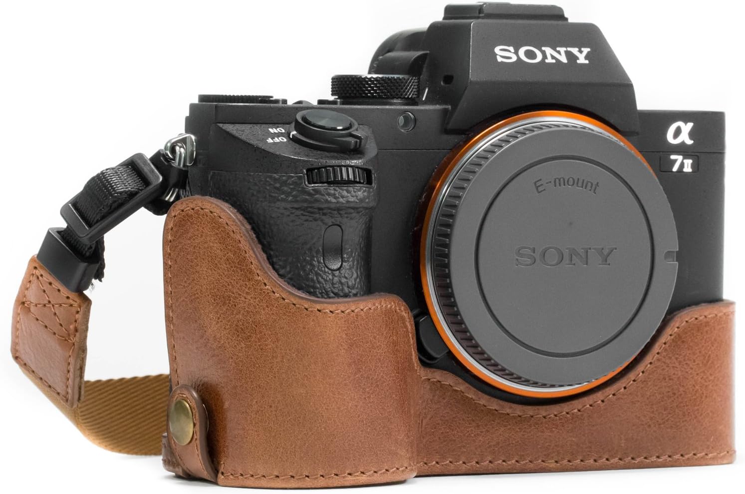 MegaGear MG1130 Sony Alpha A7S II, A7R II, A7 II Genuine Leather Camera Half Case and Strap - Dark Brown