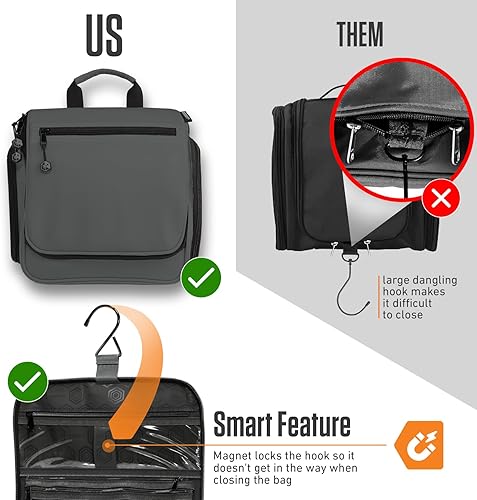 Vista 97 de VENTURE 4TH Neceser de viaje colgante para mujeres y hombres, organizador de viaje con compartimentos expandibles y bolsa transparente extraíble