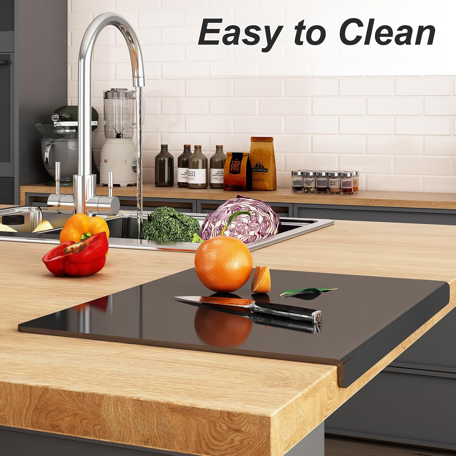 JJL Black Acrylic Cutting Board with Counter Lip, 20 x 16 Inches, Food-Grade, Anti-Slip, Perfect for Cutting Bread, Meat, and Veggies, Ideal Choice for Kitchen Countertop Décor