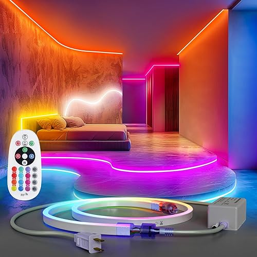 Miniatura 9 de Cuerda de luz LED de 110 V, neón LED de 16.4 pies, tira de luz de neón comercial impermeable para exteriores, lista ETL, luces LED de neón blancas