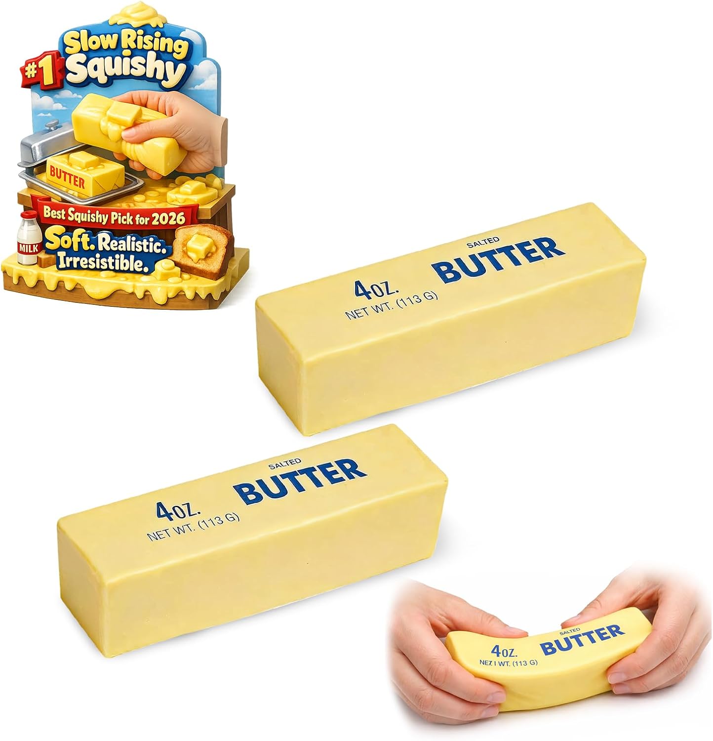 Slow Rising Butter Squishy Bread Fidget Toys Food Shaped Squeeze Balls for Stress Relief Crunchy Sticky Swuishy Big Bun Cute Hard Satisfying for Kids Teen Girls Sunny Days
