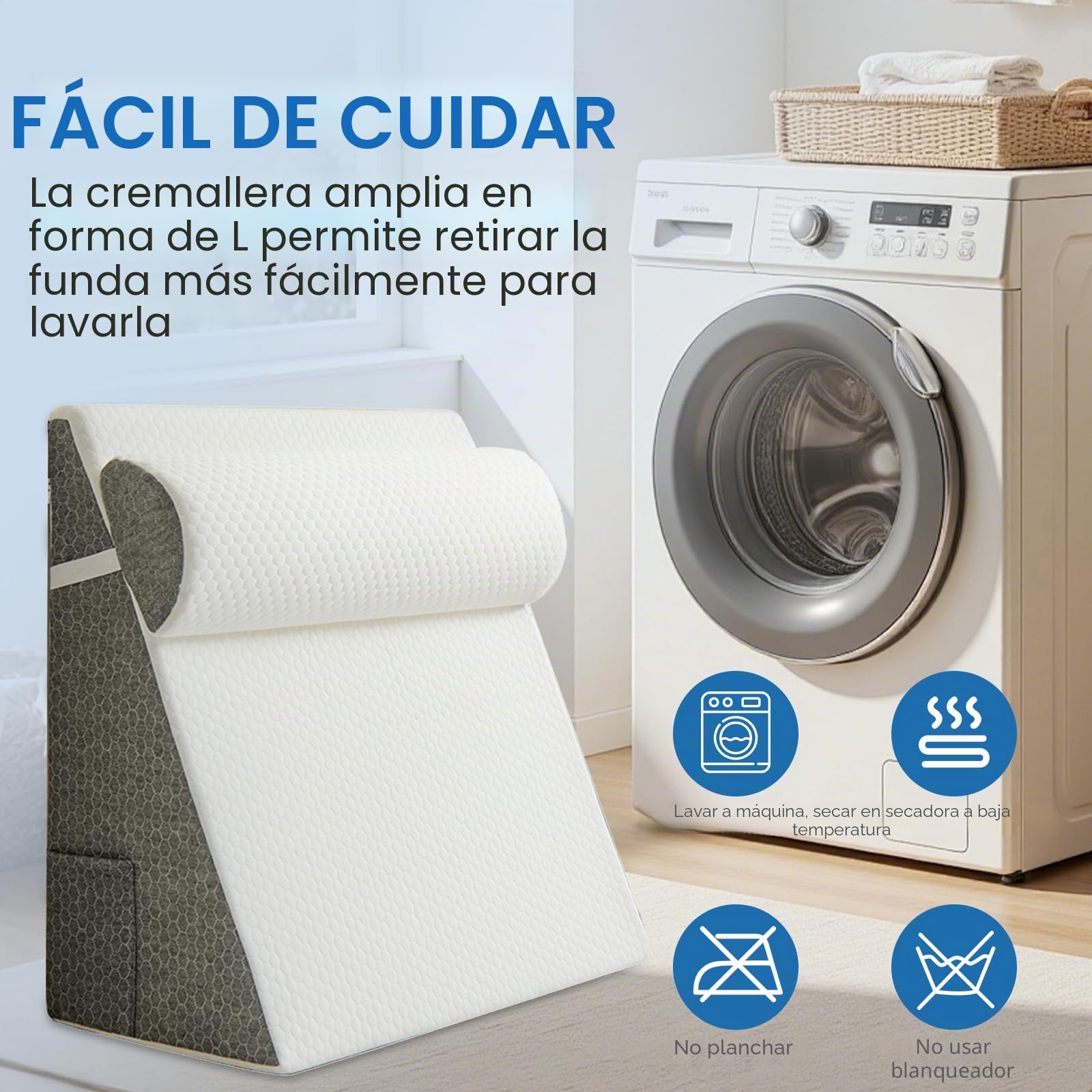 Cuña para Dormir, Almohada Triangular 3 en 1, Cojín de Espuma de Alta Resiliencia 50x50x26 cm, Funda de Algodón Gris Claro para Descanso y Relajación | Funda de algodón, alta elasticidad, ideal para dormir, leer, elevar las piernas