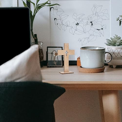 Miniatura 7 de SEWACC 20 piezas de decoración de cruz de madera artesanías en forma de cruz adornos de mesa decoración letrero