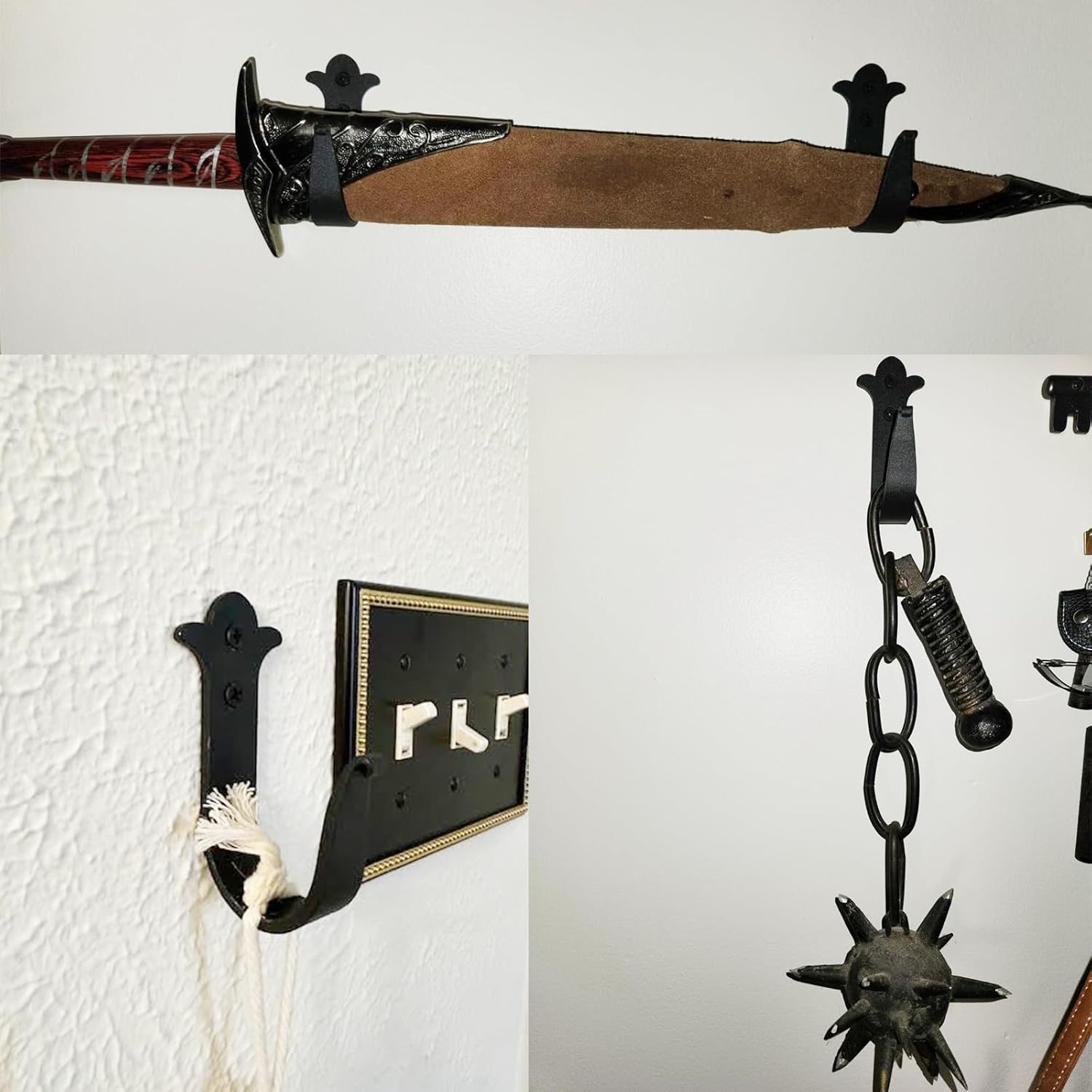 Decorative Iron Hooks, Black Wall Mounted Hooks Heavy Duty Rustic Metal Hanger for Hanging Coats, Hats & Bags, Rustic Towel, Key Holder, Scarves, Purses, Backpacks Home Decor (1)