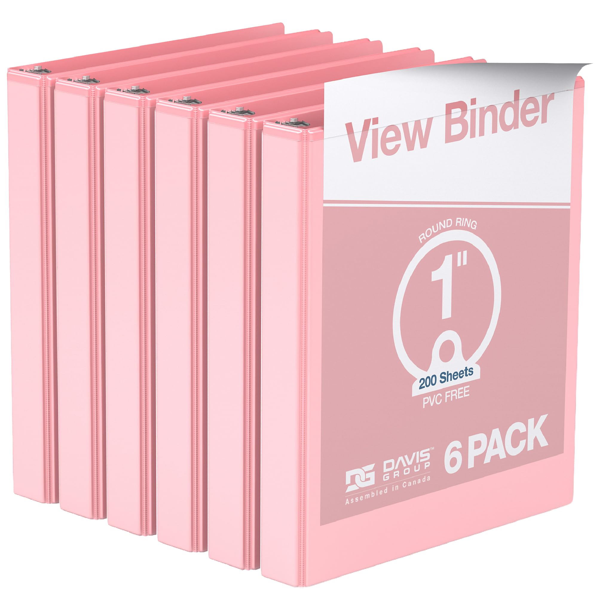 Lot de 6 classeurs de qualité supérieure, classeurs à anneaux avec couverture transparente et poches intérieures, options de couleur pastel, 2,5 cm, blush