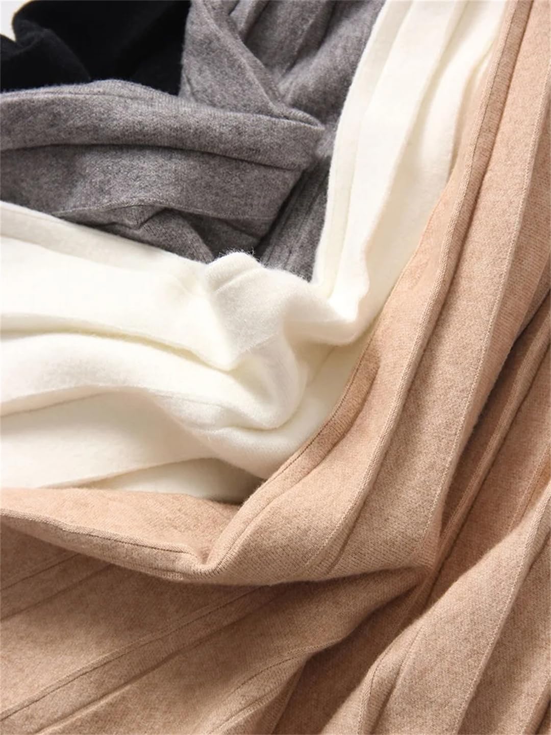 Falda plisada de punto para mujer, cintura elástica larga, falda midi lisa para otoño e invierno
