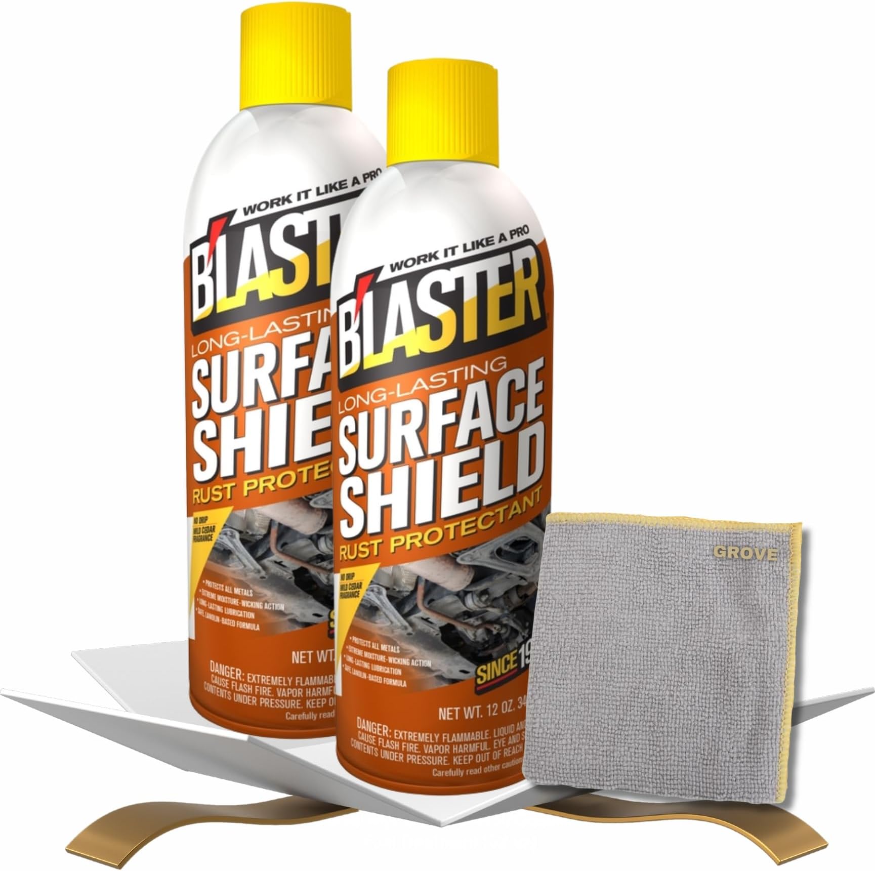 Blaster Surface Shield Rust Protectant Spray 12 oz Bundle with Microfiber Cloth - Long-Lasting Anti-Rust Coating for Metal - Corrosion Protection for Automotive, Industrial, and Marine - (3 Items)