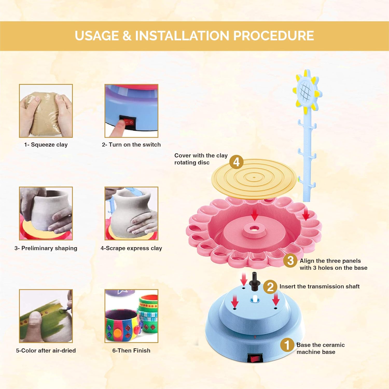 BuddynBuddies- 2021 Newest Upgraded Pottery Studio USB Charger, Clay Pottery Wheel Craft Kit for Kids Age 8 and Up, Air Dry Sculpting Clay and Craft Paint kit for Kids, Educational Toy for Kids (Blue)