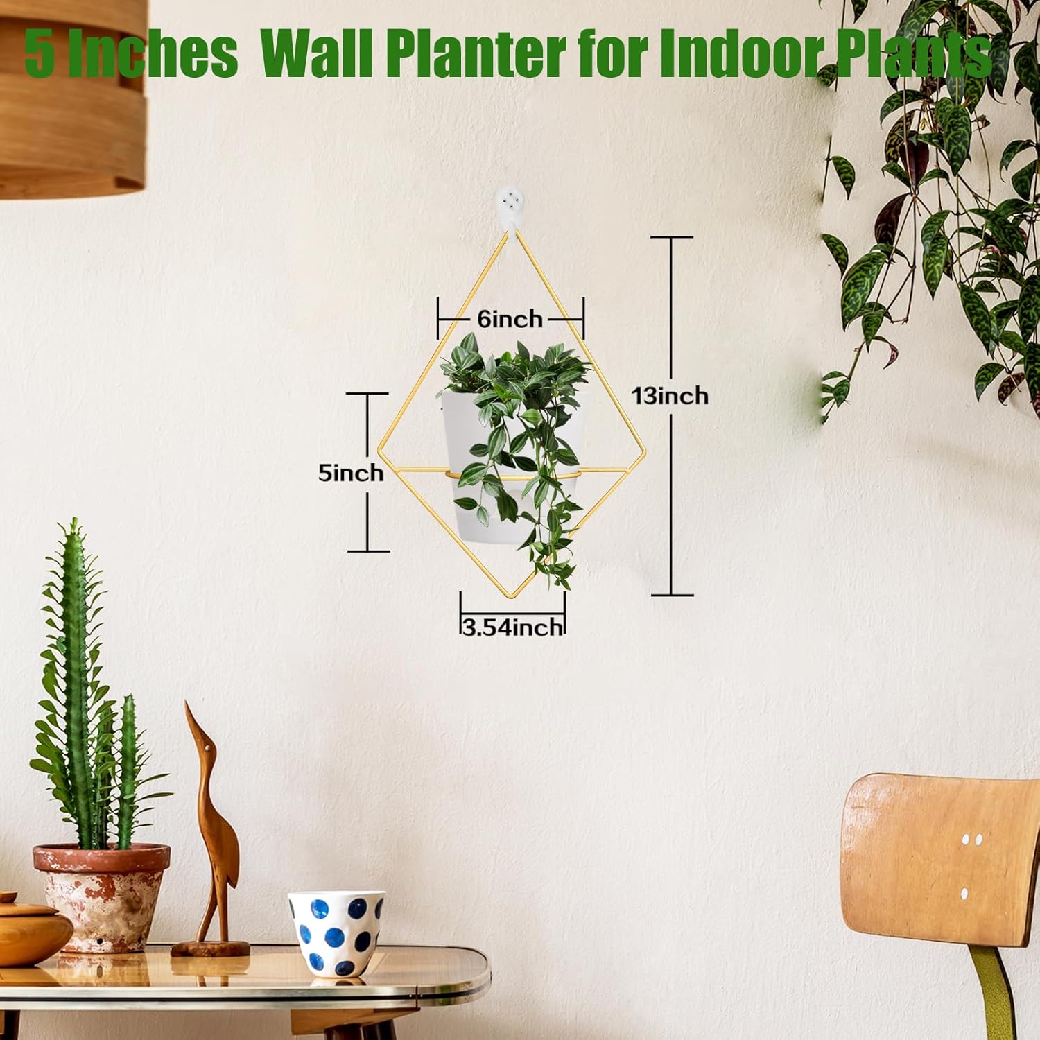 Koalaime 3 Sets Wall Planters for Indoor Plants Geometric Hanging Planters for Indoor Plants - Self-Watering Flower Pots with Black Metal Holder, Mounted Succulent Planter, 5" Black Plant Pot