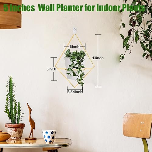 Miniatura 10 de 3 juegos de macetas de pared para plantas de interior, maceta colgante de pared con soporte de metal negro, macetas geométricas de pared con riego
