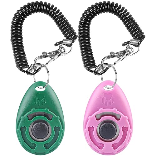 Diyife Dog Clicker, [2 PCS,Green&Pink] Pet Training Clicker with Wrist Strap for Dog Cat Horse - green & pink