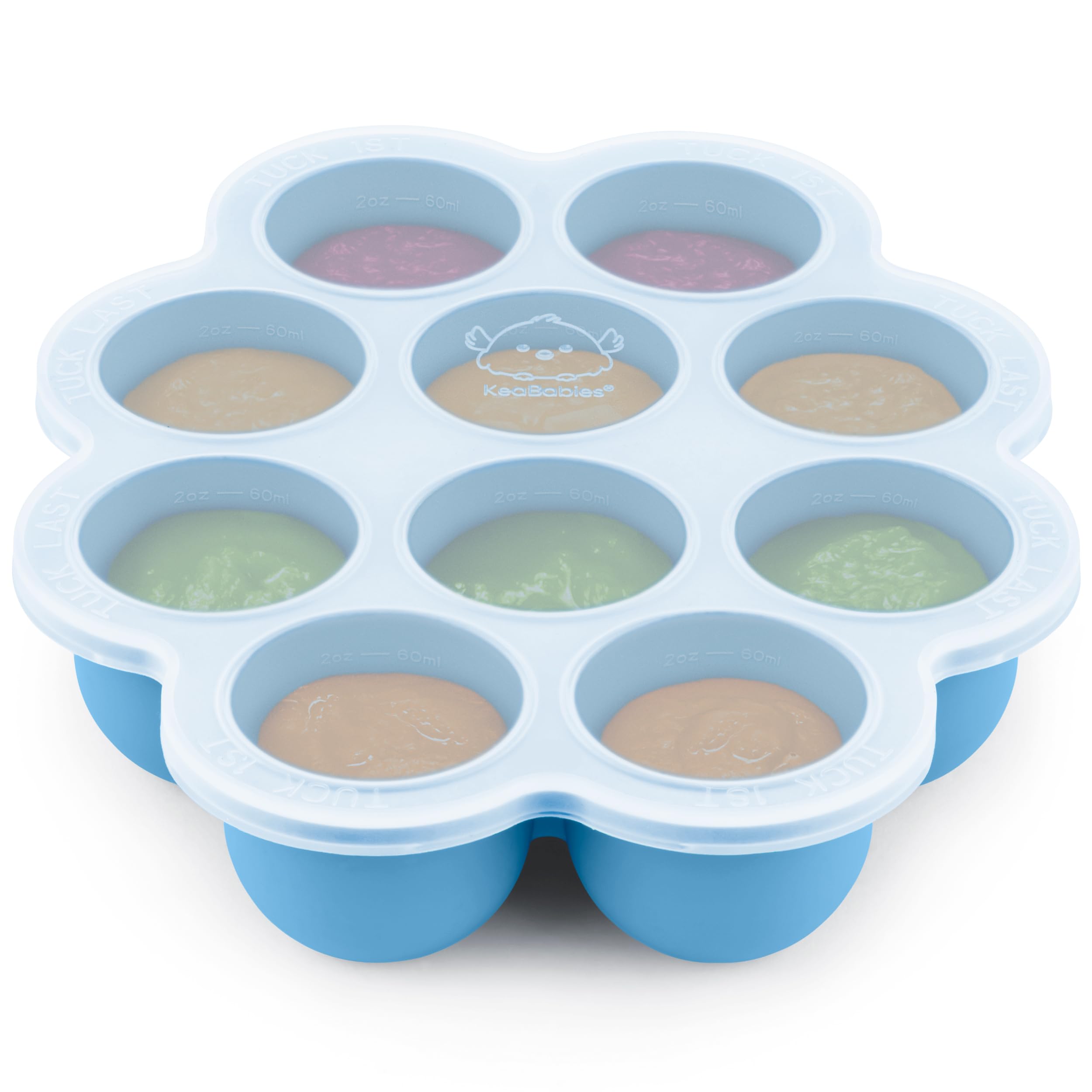 KeaBabies Silicone Food Freezer Trays with Lid, 2oz x 10 Pods Baby Food Storage Containers, Easy Puree Meal Prep, Breast Milk Silicone Freezer Molds,