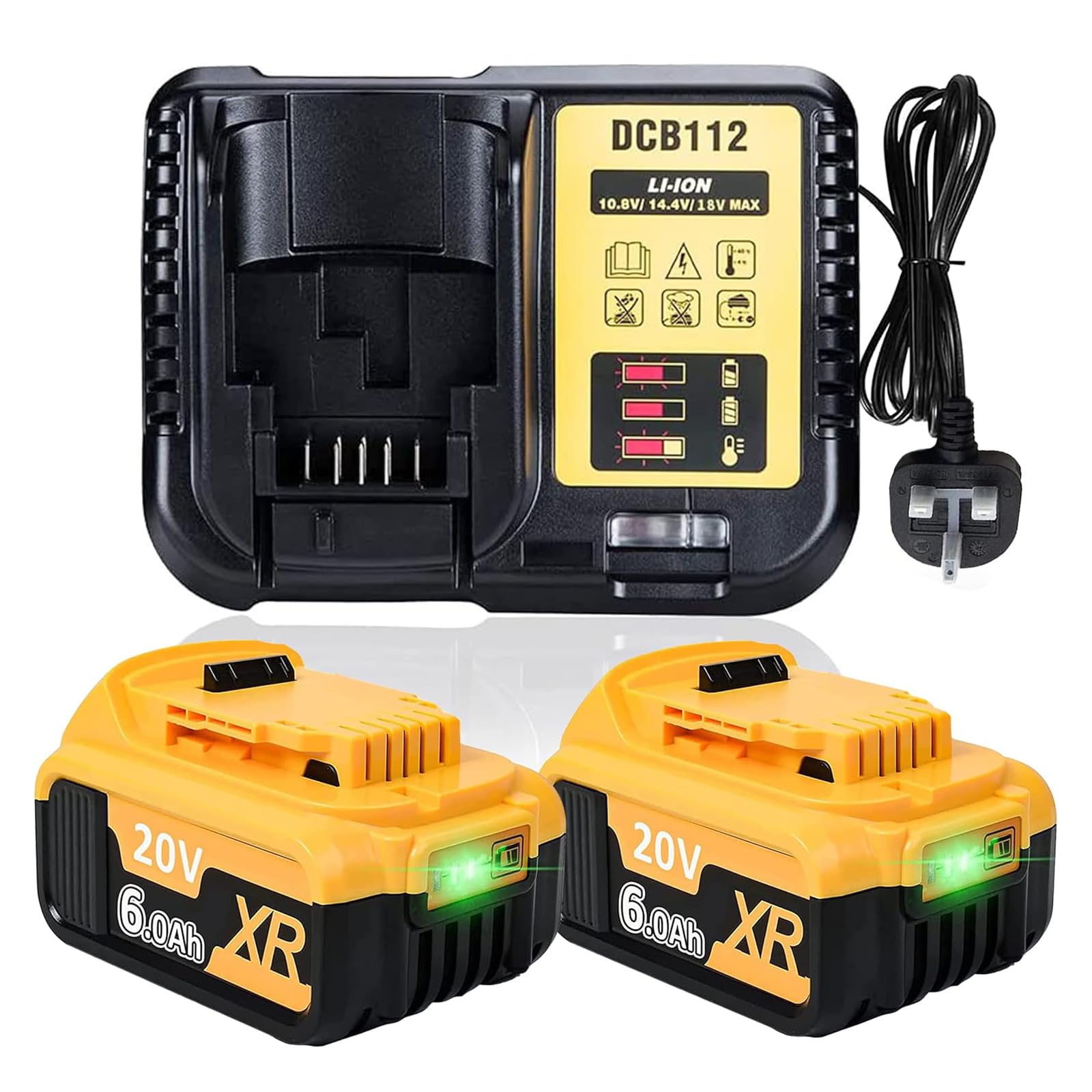 Energup 18V 5000mAh Reserveaccu met Lader voor Dewalt Accu 18V DCB184 DCB200 DCB182 DCB180 DCB181