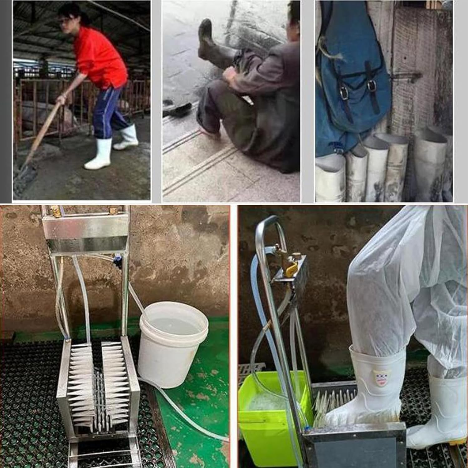 Limpiador automático de zapatos de lluvia con spray de agua, cepillo de zapatos de acero inoxidable, raspador y limpiador de calzado, manguera de 10 m, cepillo de limpieza de botas de 360°, removedor