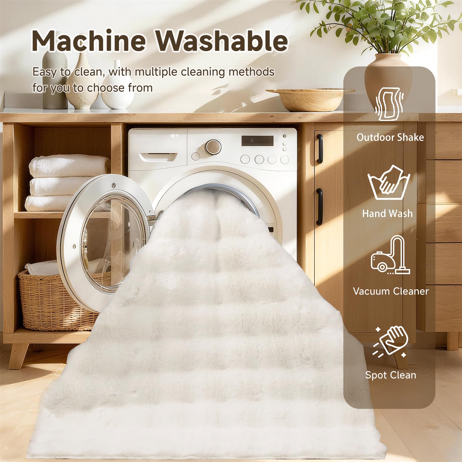 Pauwer Teppich für Wohnzimmer, flauschiger Kunstfell-Teppich, rutschfest, maschinenwaschbar, weich, zottelig, für den Innenbereich, für Schlafzimmer, Schlafsäle, Spielzimmer, cremefarben