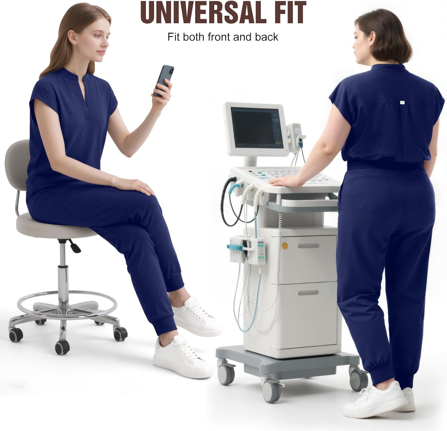 Scrubs for Women Set, Sleeveless Stand-Up Collar Medical Nurse Uniform Top and Jogger Pants, 8 Pockets