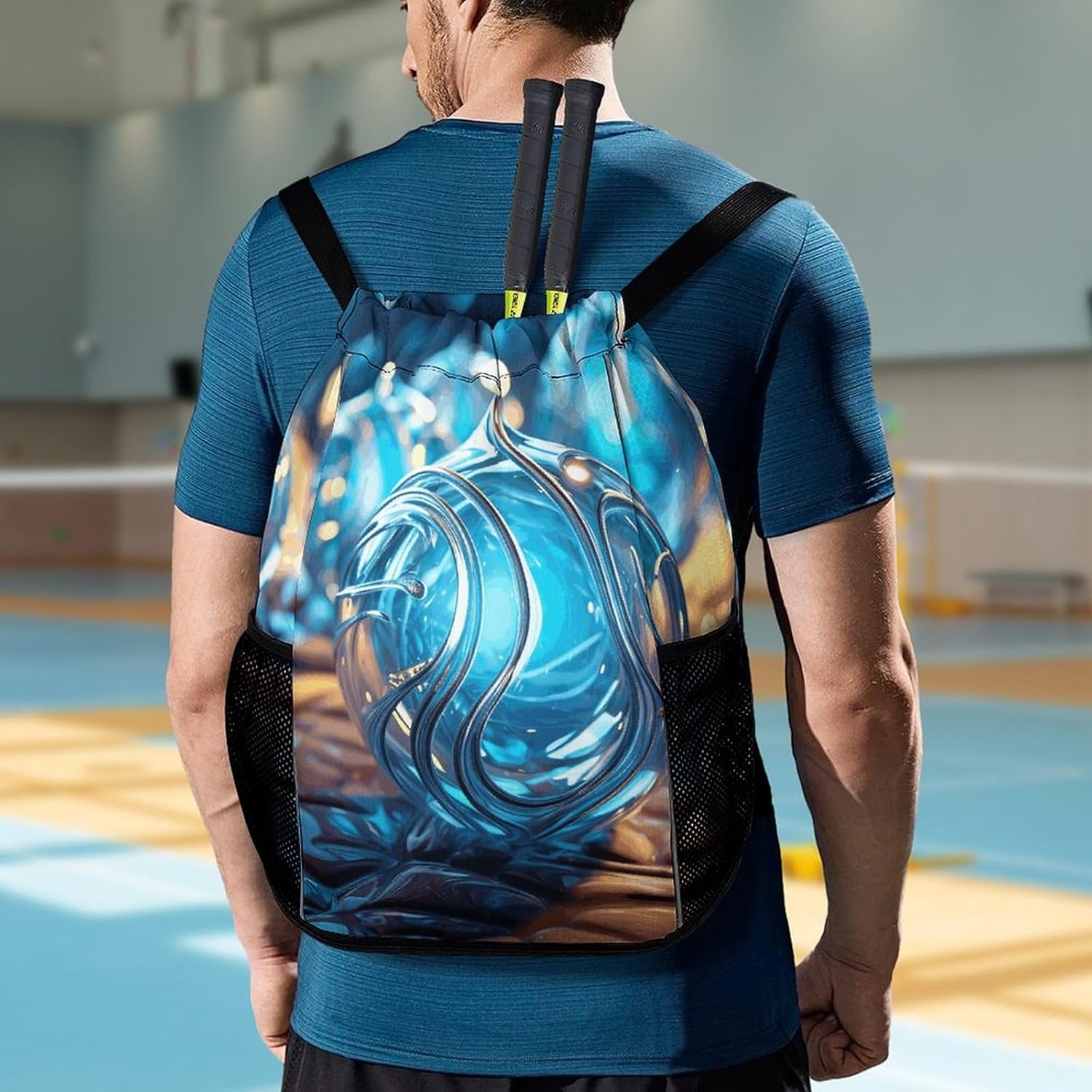 Sports Drawstring Backpack Blue Ornament Lightweight Backpack Dry And Wet Separation Large Capacity