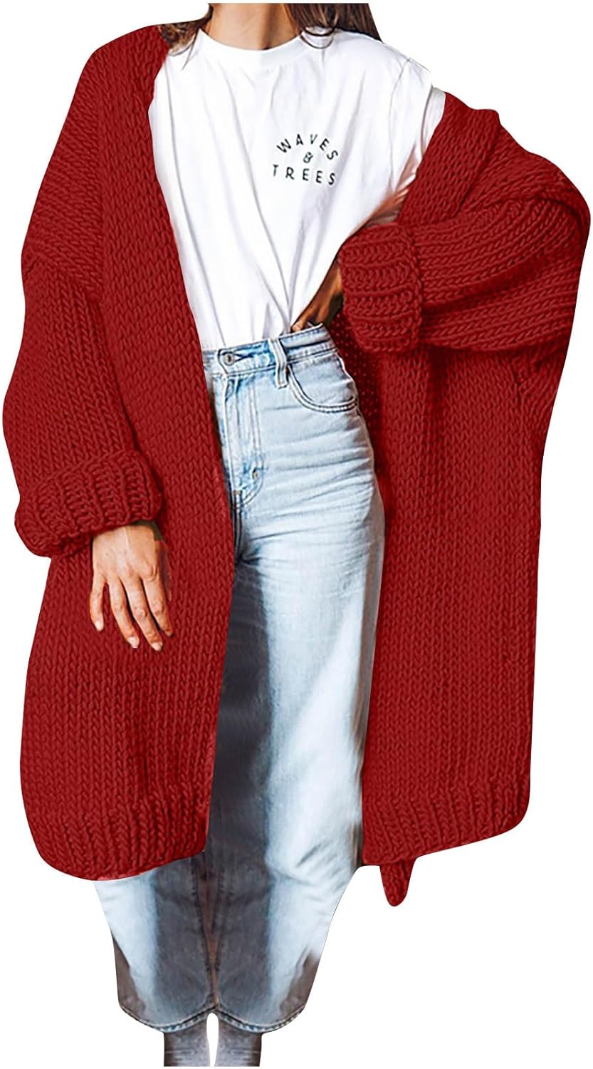 Womens Long Cardigan Sweaters Chunky Knit Sweater Jacket Open Front Oversized Warm Winter Coats Overcoat