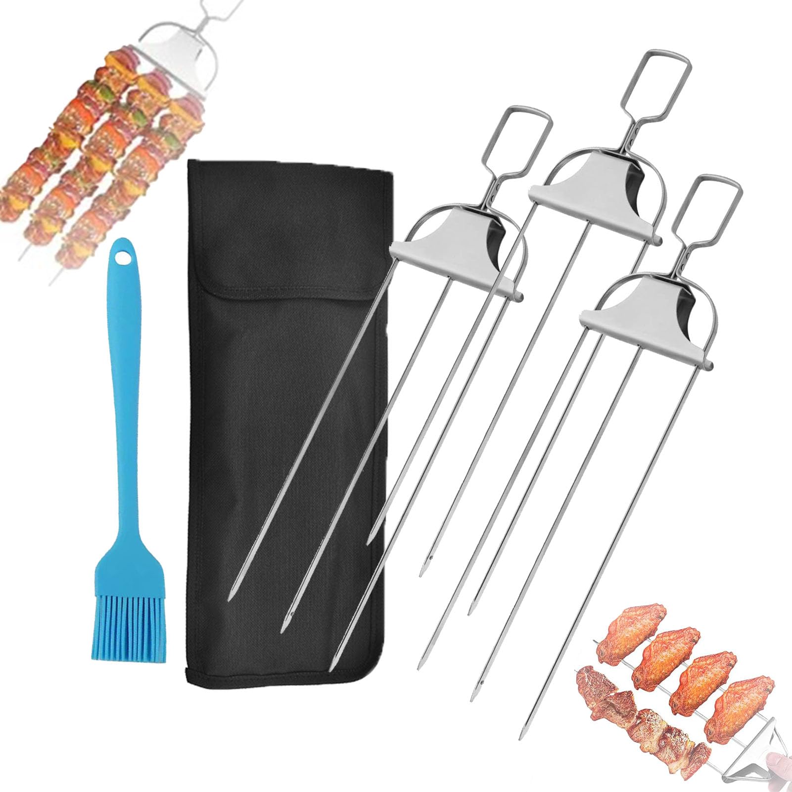 Brochettes de Barbecue 3 en 1 (Lot de 3) – Acier Inoxydable, Curseur Facile à Pousser for brochettes, viandes et légumes.(3pcs)