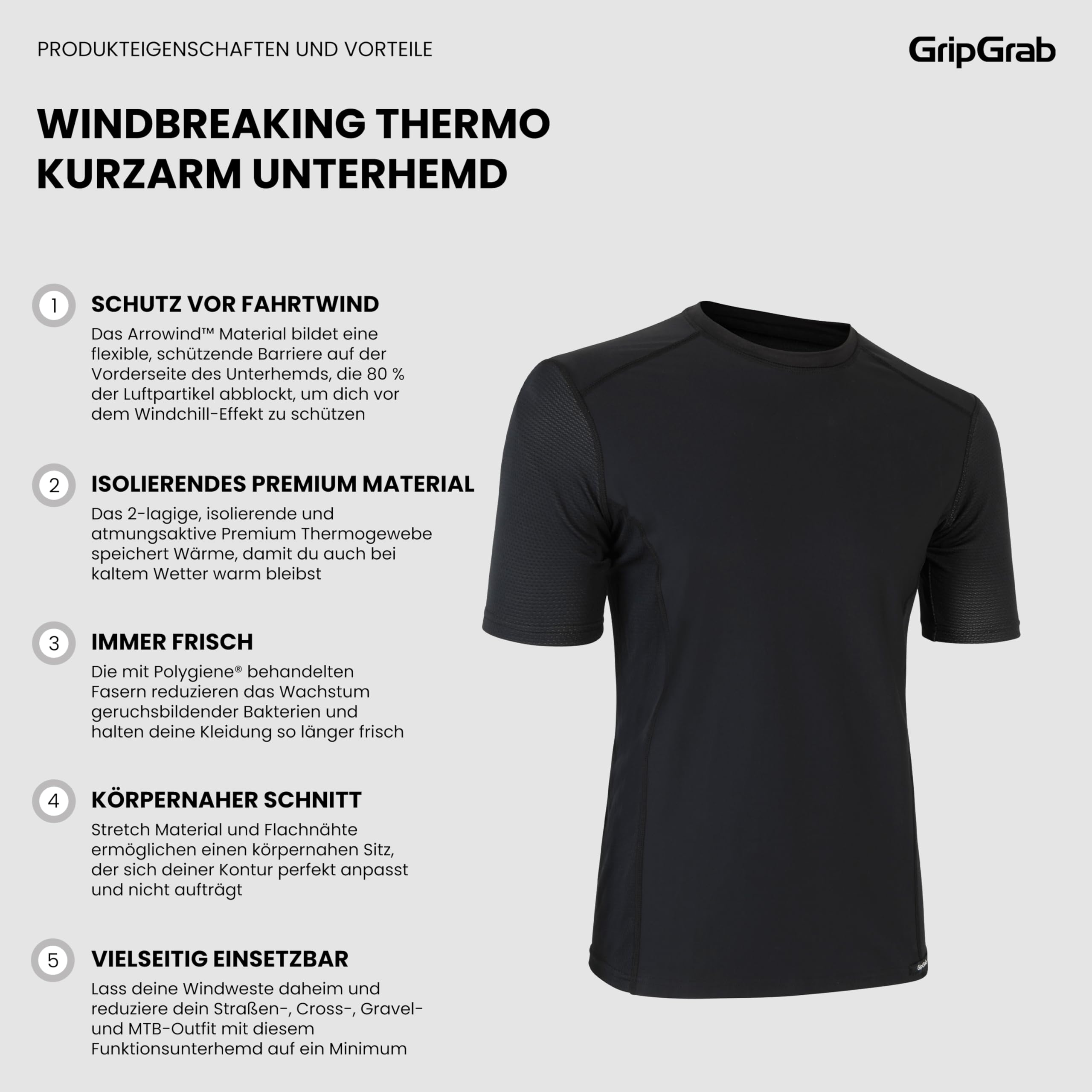 GripGrab WindBreaking Fahrrad Unterhemd Herren Kurzarm Radsport Windschutz | Arrowind Technologie - bis zu 80 % Windschutz - Polygiene Geruchsschutz - atmungsaktiv - für Rennrad & MTB