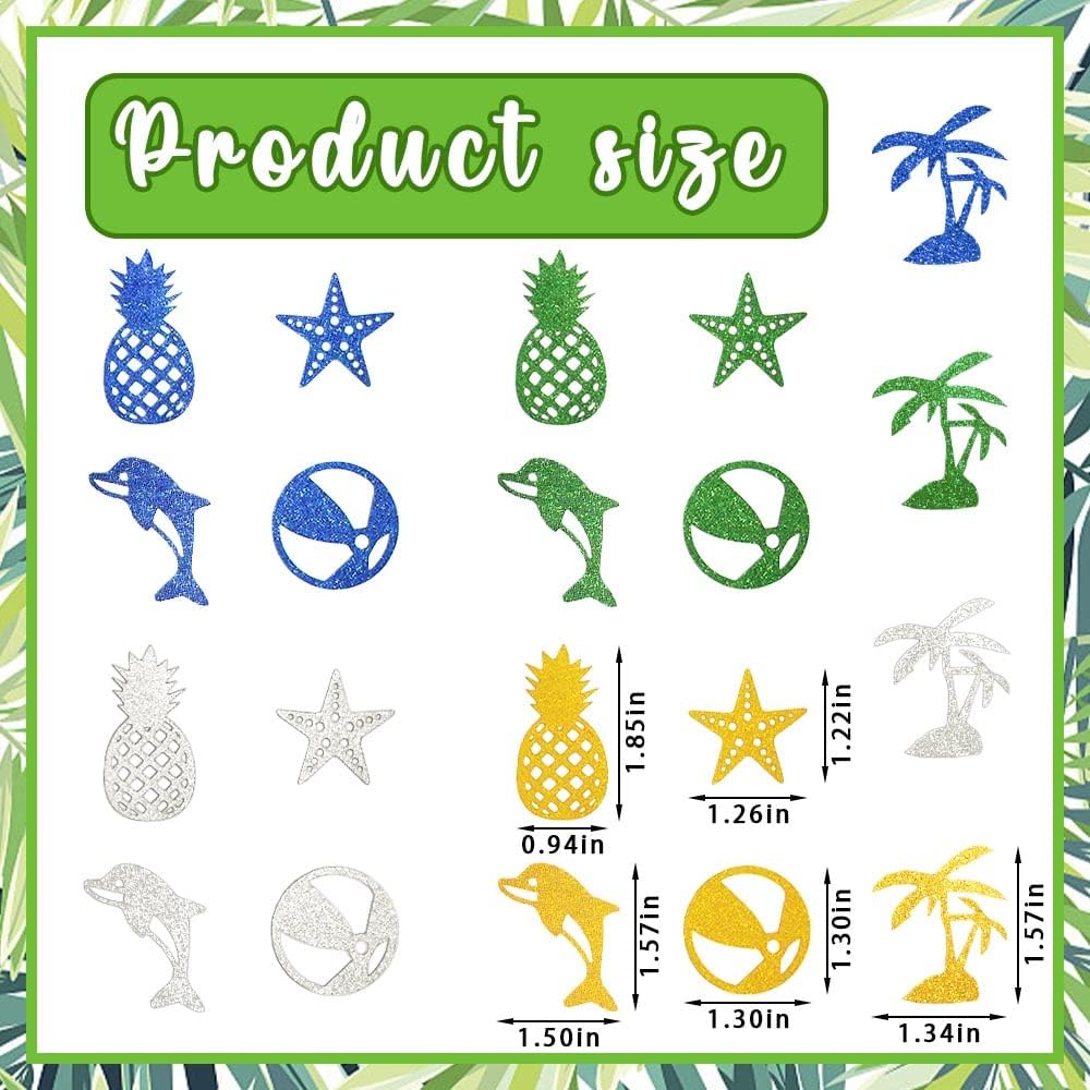 200pcs Summer Confetti, Hawaiian Tropical Glitter Confetti Beach Party Table Decor Hawaii Luau Party Confetti Pineapple Coconut Tree Sprinkles for Summer Pool Beach Party Birthday Baby Shower Decor