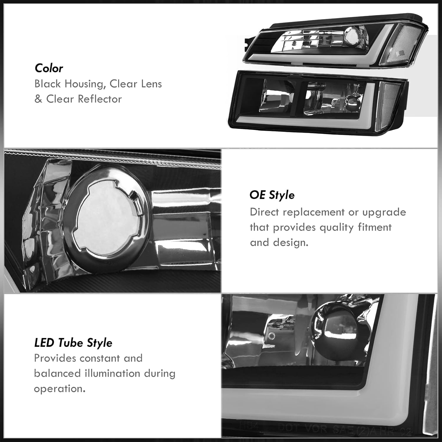 AJP Distributors Black Housing LED DRL Headlights Assembly + Bumper Clear Signal Lamps Pair Compatible/Replacement For Avalanche 1500 2500 Body Cladding Models 2002 2003 2004 2005 2006 02 03 04 05 06