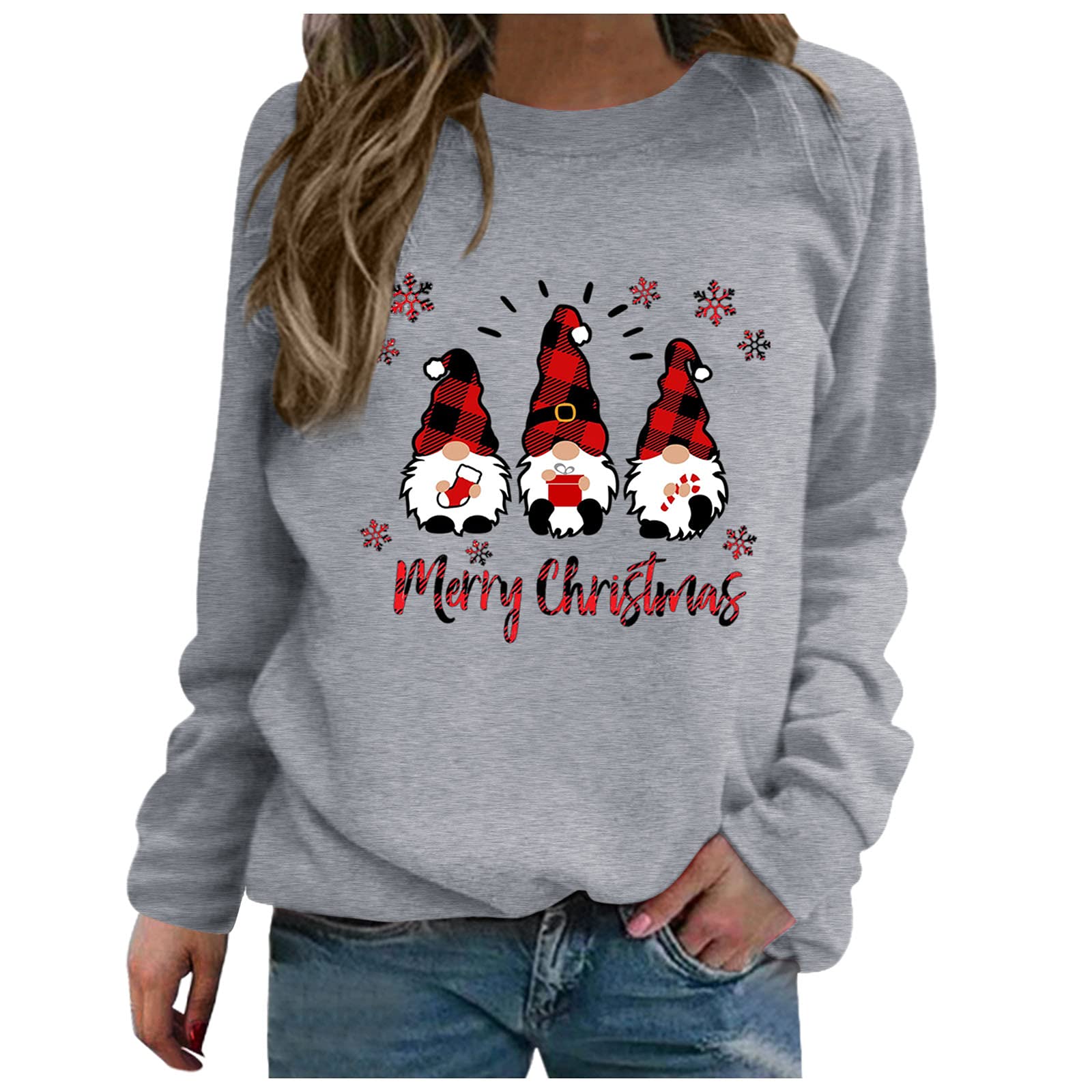 Famzuneu Weihnachtspullover Damen Wichtel Lustig Weihnachten Pullover Rundhals Schön Weihnachts Sweatshirt Ugly Winter Langarmshirt Große Größen Weihnachtspulli