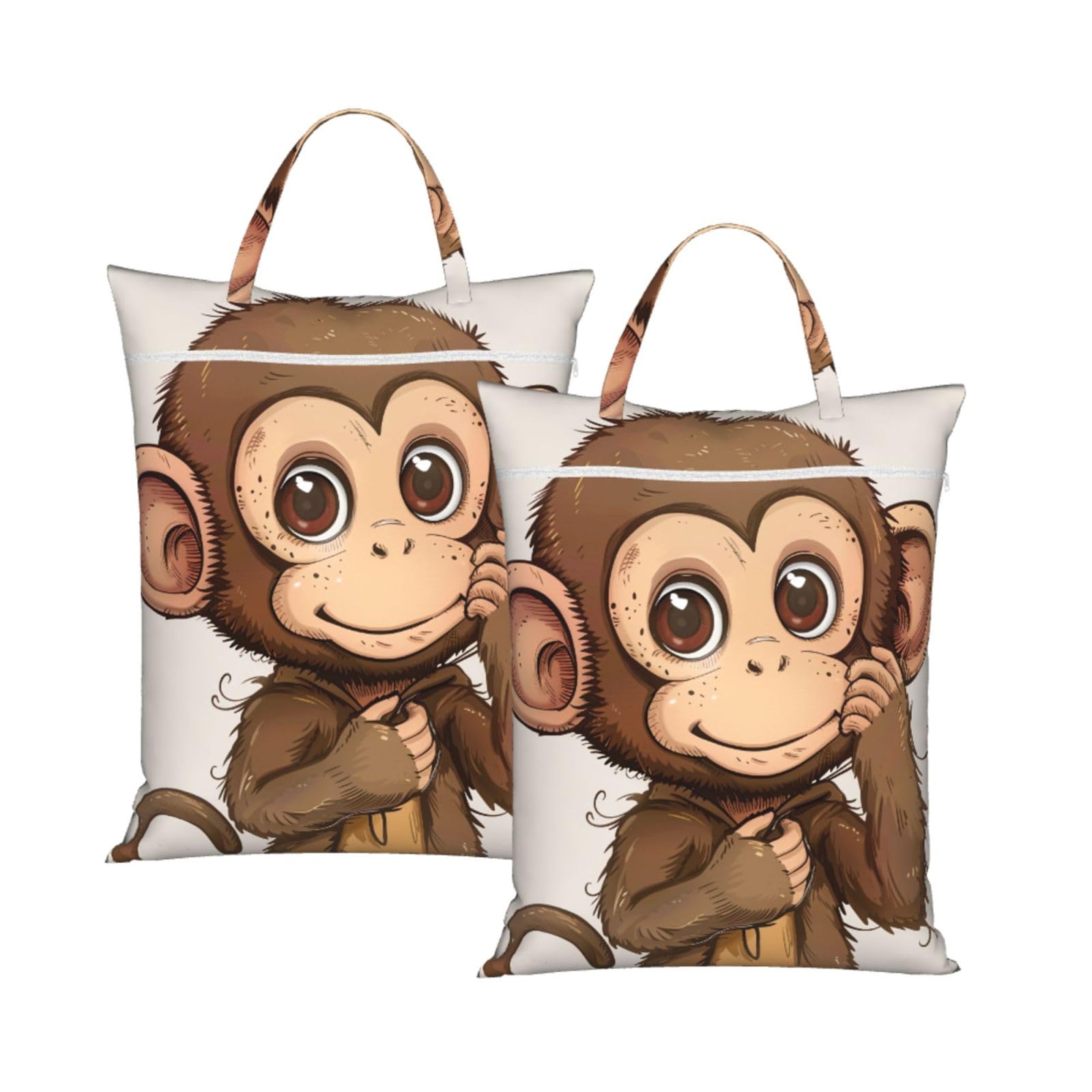 Large Travel Laundry Bags,Monkey art print Print with Handle Foldable Laundry Bag for Holidays Gym Swimming and Family Trips, 2Pcs