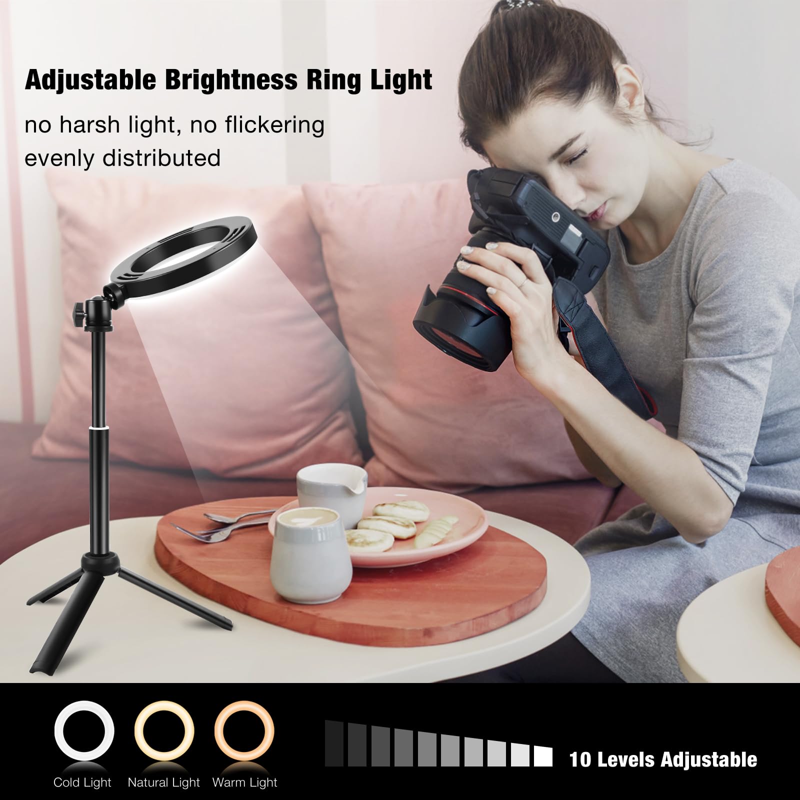 Railee Ring Light 6" LED Luce Selfie Videoconferenza con Treppiede Telefono 3 Modi