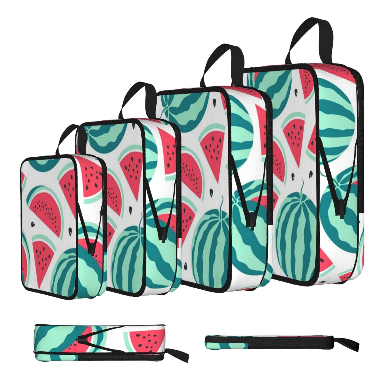Fruits Watermelon Print Compression Packing Cubes 4-Piece Set With Multi- Compartment Travel Bag, Waterproof Suitcase Organiser Bags