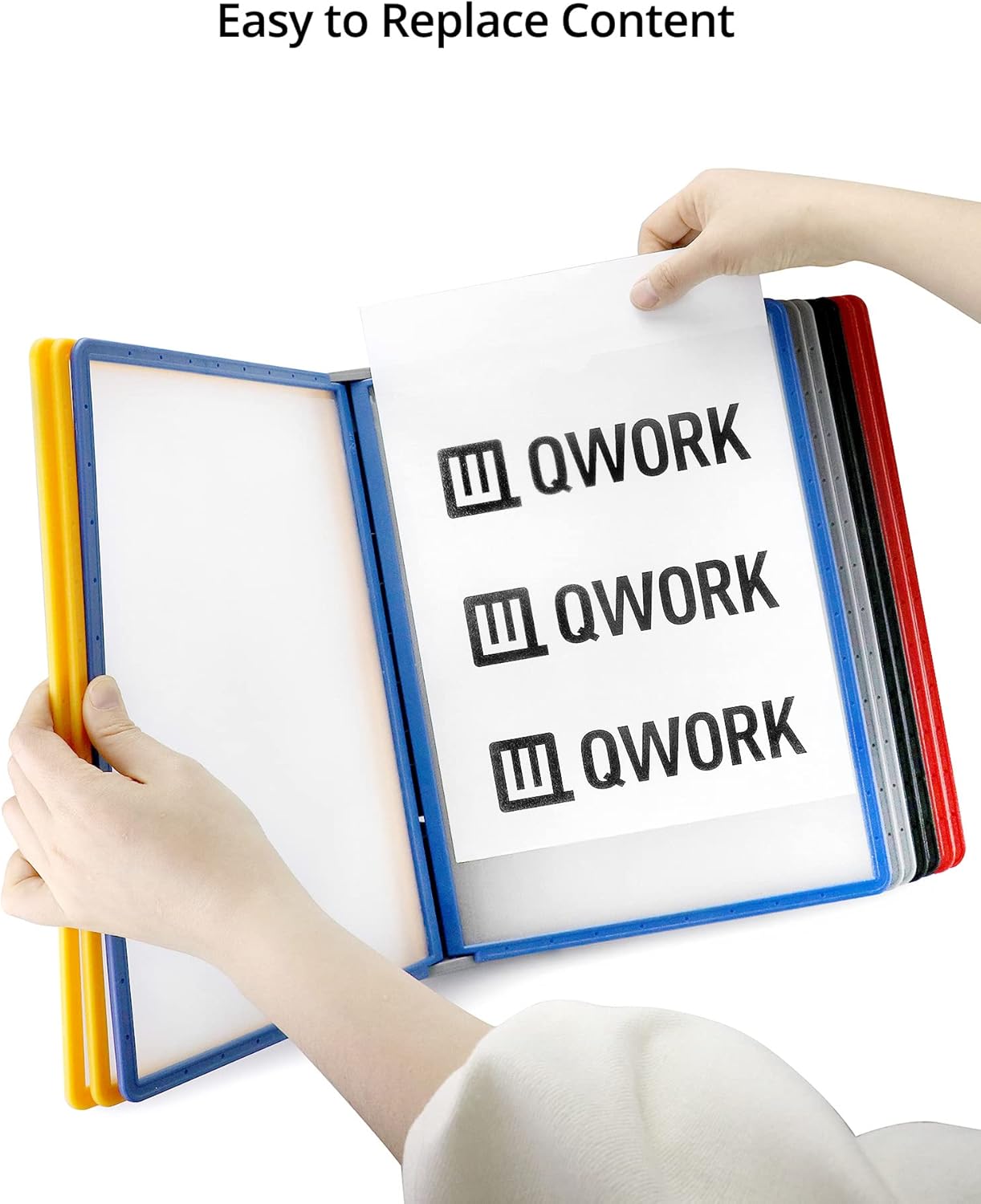 QWORK Wall Mount Reference Display System, 10 Multicolored Flip Folders for 20 Views, 8.5 x 11 Inch Document Organizer for Workshop, Restaurant Menu, Office
