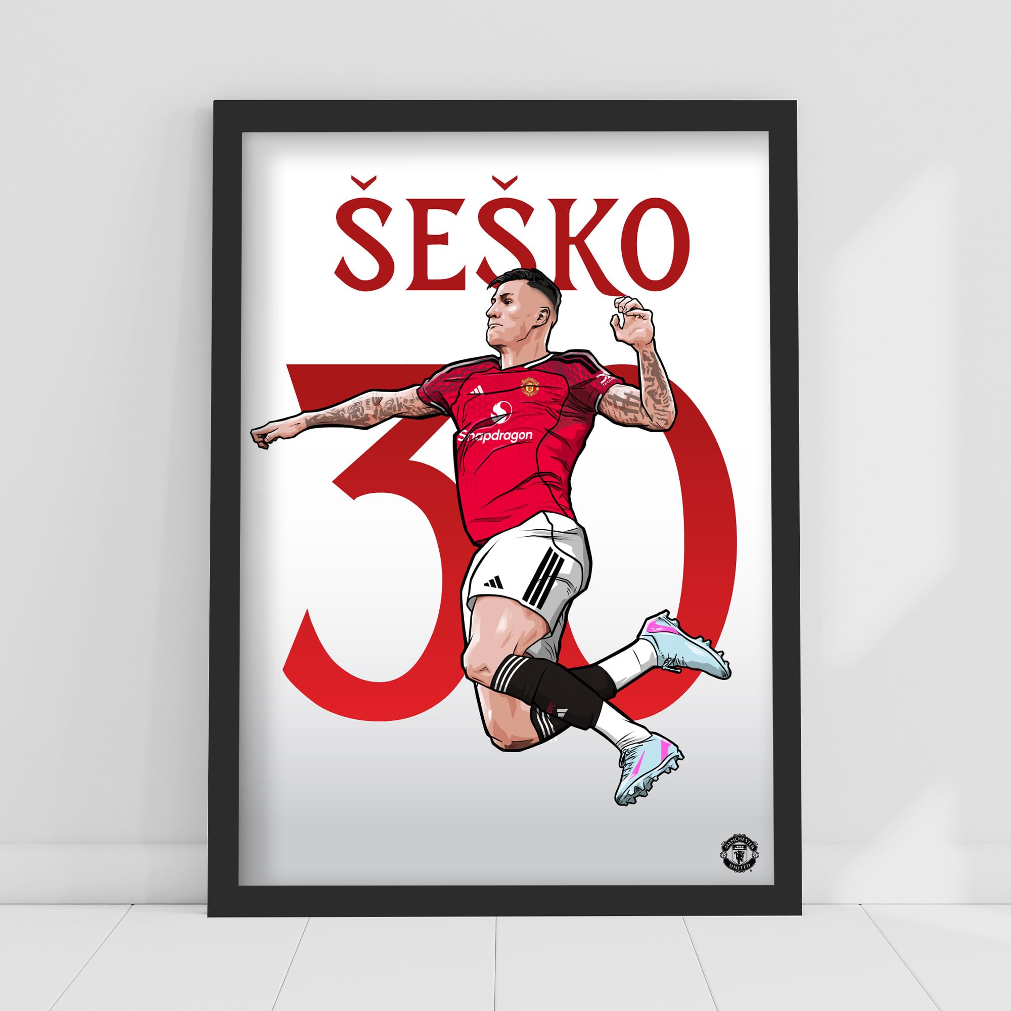 Themed Multicolour Manchester United Fc Print - Sesko 25/26 Illustration Poster Football Wall Art (29.7Cm X 42Cm - A3)