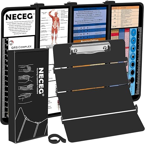 NECEG Portapapeles plegable de enfermería, 4 capas, de aluminio, plegable, tamaño de bolsillo con edición médica de enfermería, hojas de trucos para