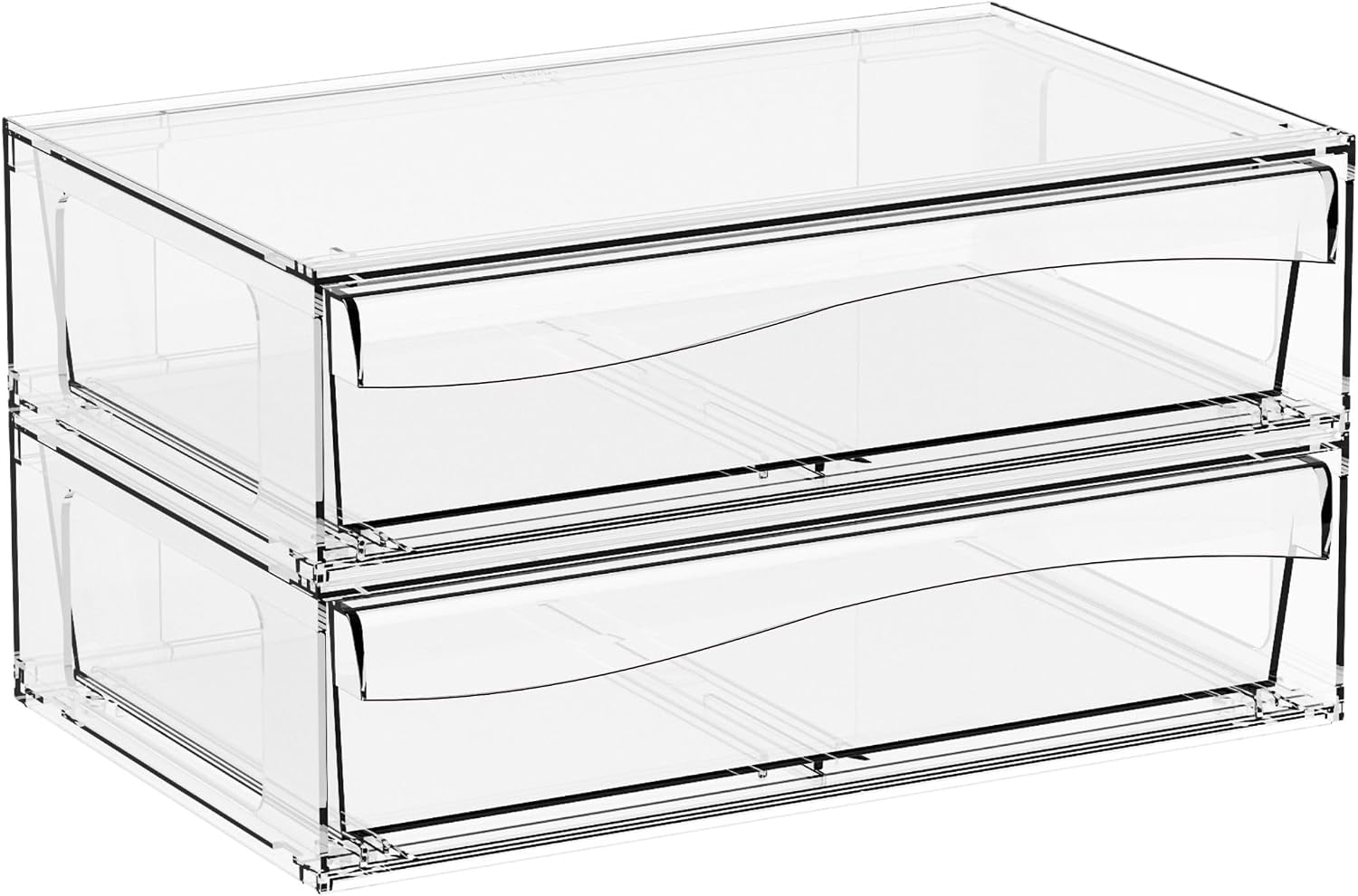 Yieach 12"W Clear Stackable Storage Drawers,2 Pack Pull Out Acrylic Drawers Organizer for Desk,Vanity,Bathroom,Plastic Office Supply Organizers And Storage Bins for Pen,Pencil,Craft,Sunglass,Medicine