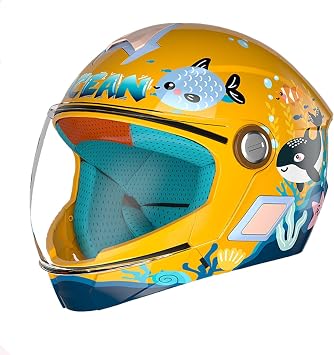 Kids Full Face Motorcycle ATV Cute Cartoon Helmet Youth Child Dirt-Bike Go-Kart Four Wheeler Helmet for Boys Girls Outdoor Sports Chopper ATV Scooter Cruiser Moped -DOT Approved