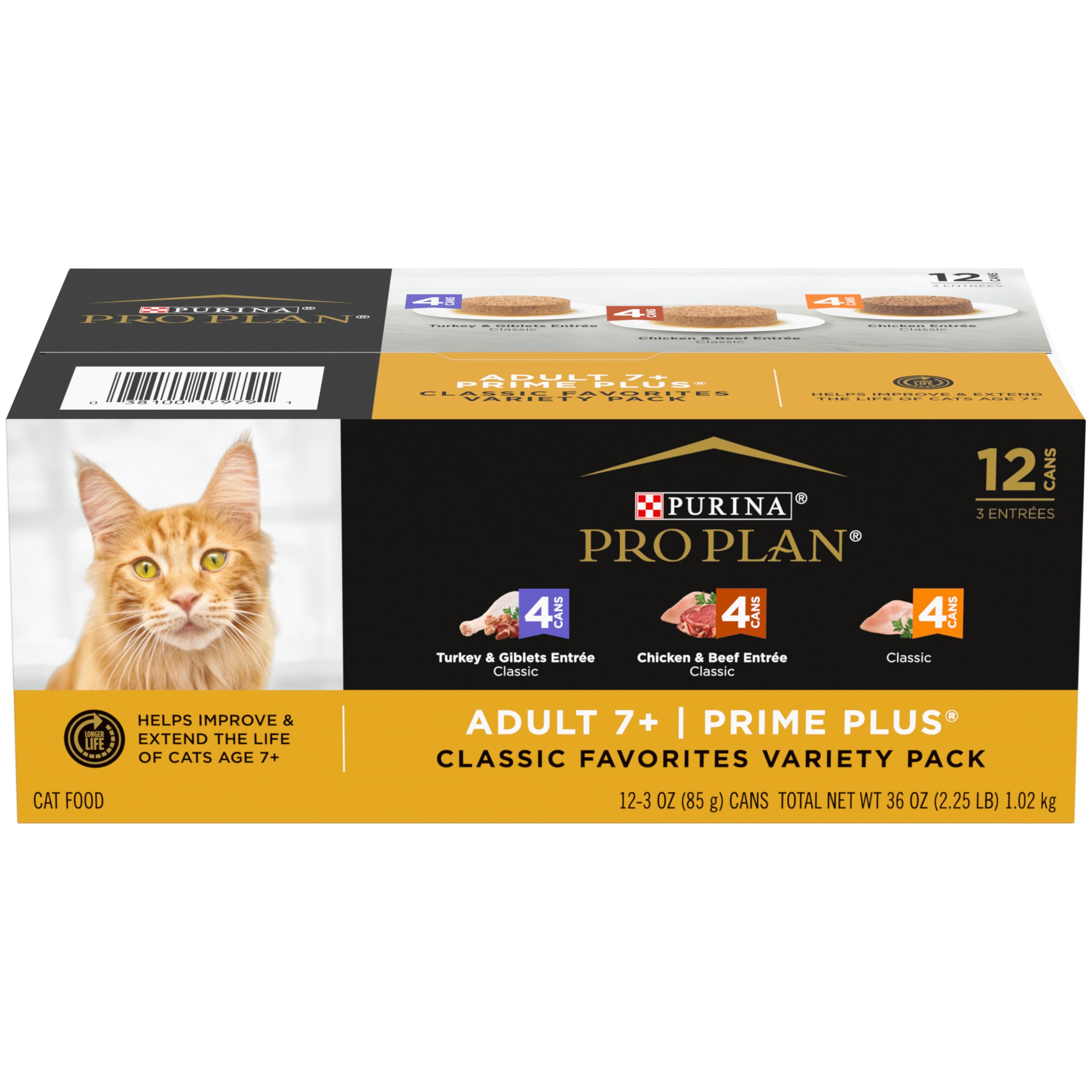 Purina Pro Plan Grain Free Senior Wet Cat Food Variety Pack Pate , SENIOR Poultry & Beef Favorites - (2 Packs of 12) 3 oz. Cans