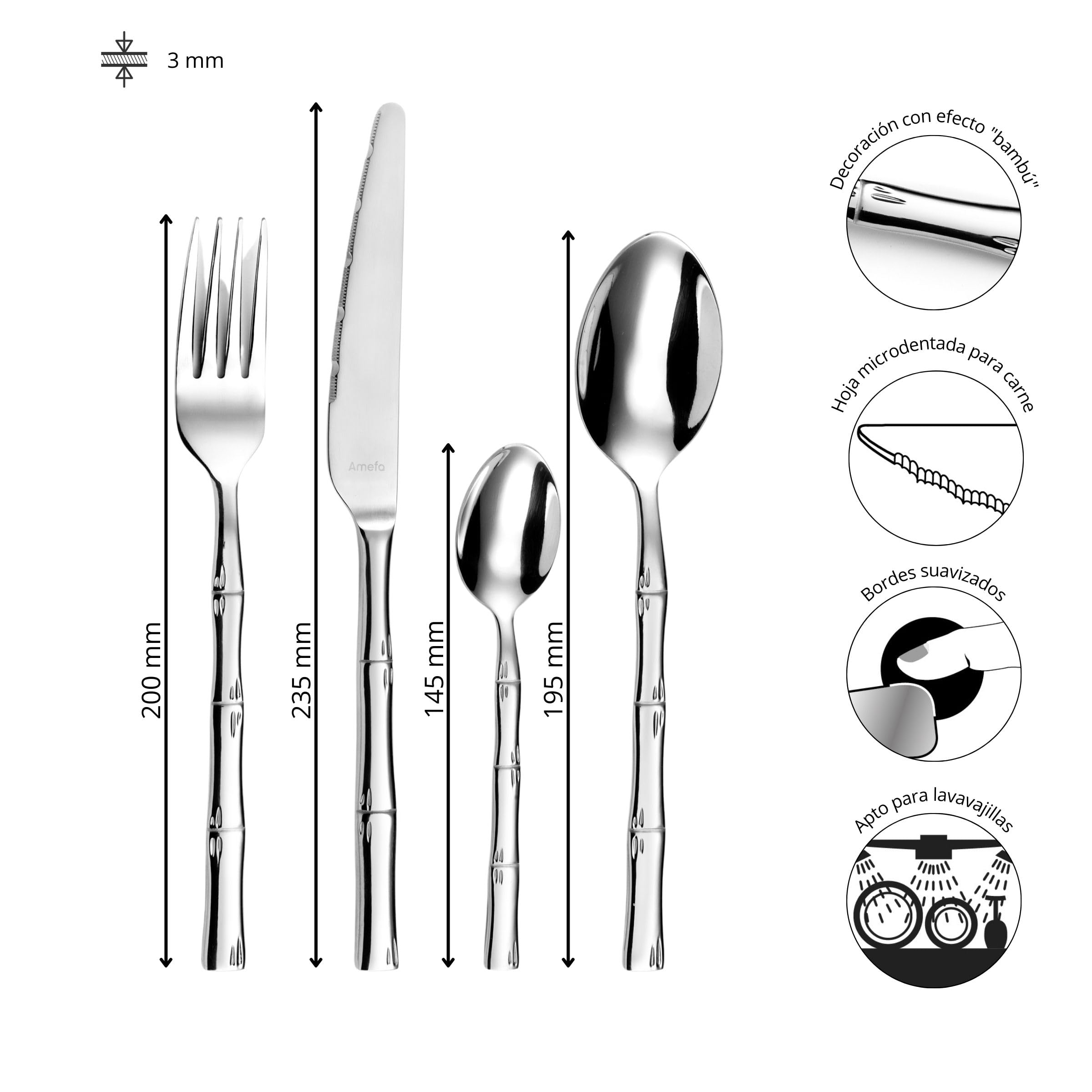 Amefa Karma Cutlery Set, Stainless Steel, Stainless Steel, 13,7 x 7 x 26 cm - 24 piezas