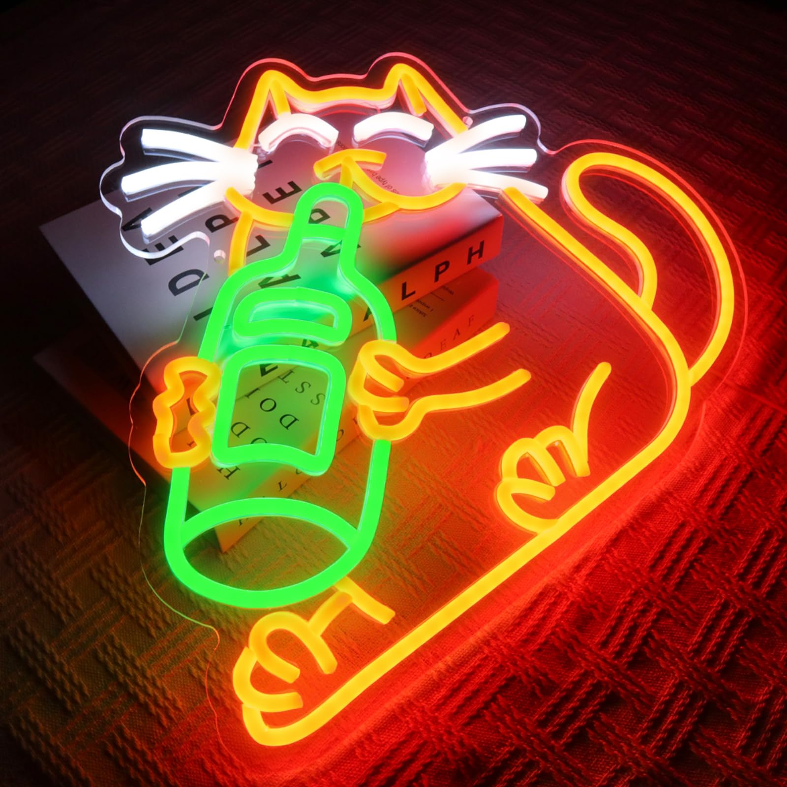 OYCGZV Drink Cat Neon Light Sign - Cat Neon Sign For Wall Decor Animal Neon Wall Light USB Led Sign For Bar Restaurant Living Room Club Store Business Boba Tea Party Beverage
