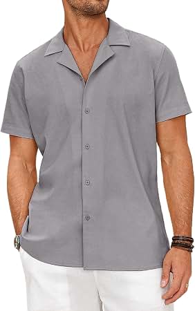COOFANDY Men's Linen Shirts Short Sleeve Casual Shirts Button Down Shirt for Men Beach Summer Wedding Shirt
